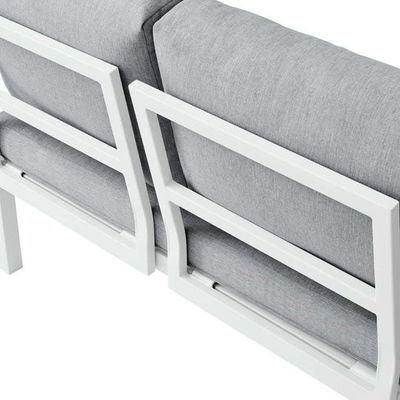 Außenmöbel L-Form Sektionssofa Kunststoff Teakholz Ecke Lounge Set für Deck