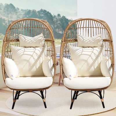Außen-Eisenrahmen Wicker Rattan Rundes Vogelnest Schaukel-Eier-Stuhl für den Innenhof Garten