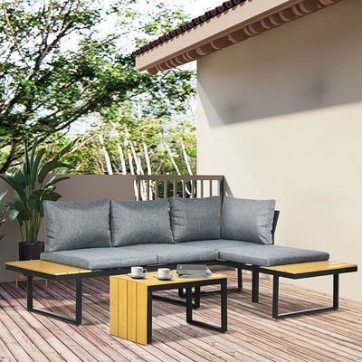 Sofa Set AJUNION Aluminium Outdoor Corner Lounge Set für modulare Gartenmöbel