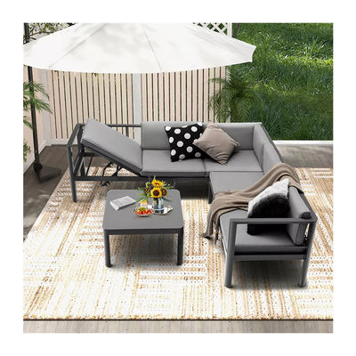 Modernes Gartensofa Set AJUNION Aluminium Terrassenmöbel mit verstellbarem Rücken