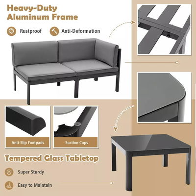 Modernes Gartensofa Set AJUNION Aluminium Terrassenmöbel mit verstellbarem Rücken