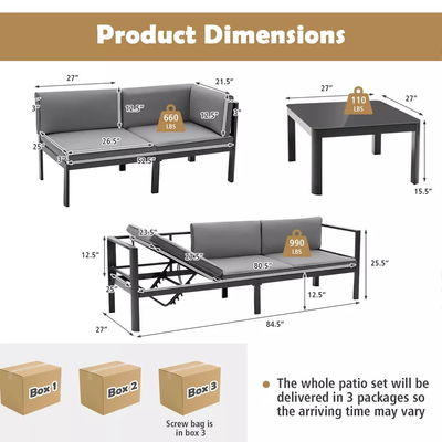Modernes Gartensofa Set AJUNION Aluminium Terrassenmöbel mit verstellbarem Rücken