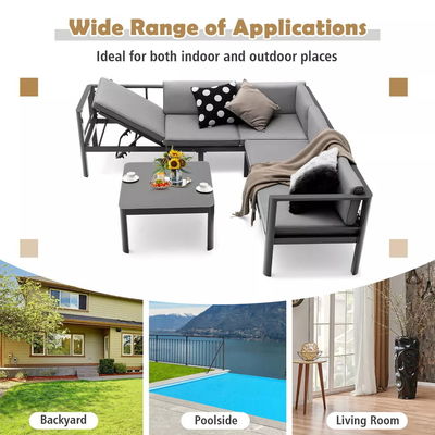 Modernes Gartensofa Set AJUNION Aluminium Terrassenmöbel mit verstellbarem Rücken