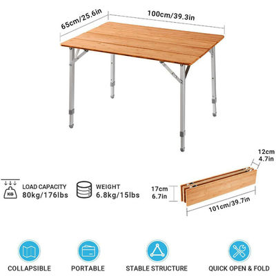 100*65cm Tischplatte Bambus Holz Metall Klapptisch für Picknick