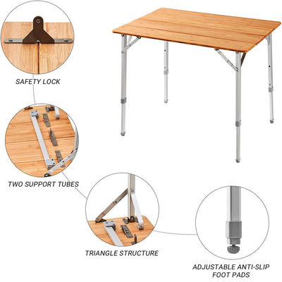 100*65cm Tischplatte Bambus Holz Metall Klapptisch für Picknick