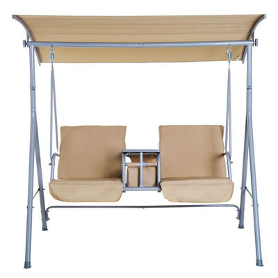 Moderner Schwingestuhl im Freien 67,7"D x 44,1"W x 65"H mit Becherhalter und verstellbarem Schatten
