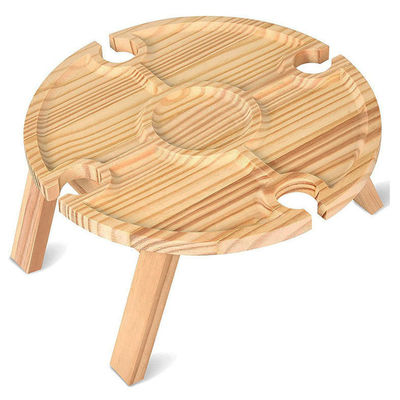 Holztisch mit klappbarem rundem Tablett für Outdoor-Camping, Strandreisen und Picknicks