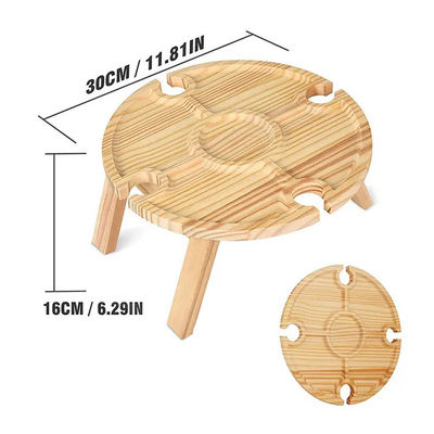 Holztisch mit klappbarem rundem Tablett für Outdoor-Camping, Strandreisen und Picknicks