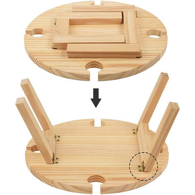 Holztisch mit klappbarem rundem Tablett für Outdoor-Camping, Strandreisen und Picknicks