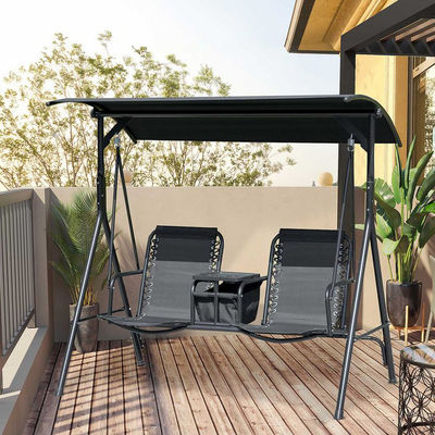 Moderner Schwingestuhl im Freien 67,7"D x 44,1"W x 65"H mit Becherhalter und verstellbarem Schatten