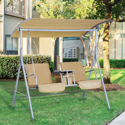 Moderner Schwingestuhl im Freien 67,7"D x 44,1"W x 65"H mit Becherhalter und verstellbarem Schatten
