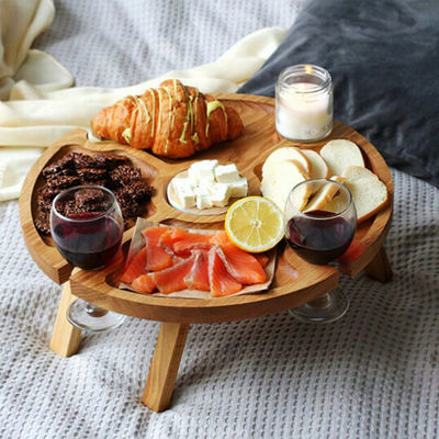 Holztisch mit klappbarem rundem Tablett für Outdoor-Camping, Strandreisen und Picknicks