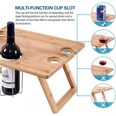 Portable Outdoor Indoor Holz Bambus Klapp Picknickschachtel Tisch für Snacks und Wein