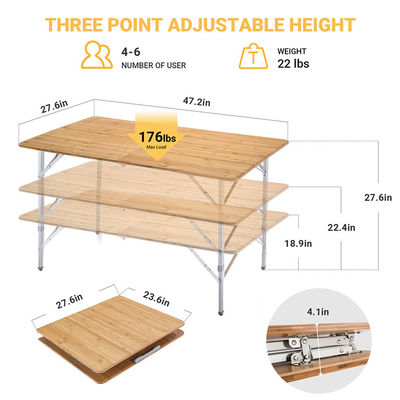 120*70cm Tischplatte Patio Garten Bambus Aluminium Klapptisch für Picknick Camping Essen