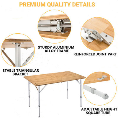 120*70cm Tischplatte Patio Garten Bambus Aluminium Klapptisch für Picknick Camping Essen