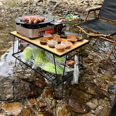 Außenklappbare leichte tragbare Aluminium-Metall-Bambustisch für Wandern und Campen