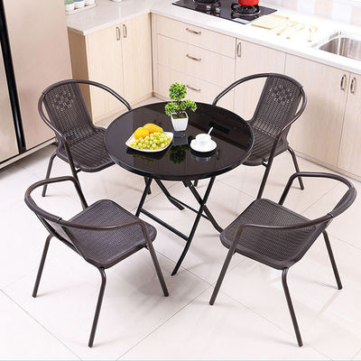 Metallgehärtetes Glas Klapptisch Kaffee Esstisch für Outdoor Camping Balkon Garten Terrasse
