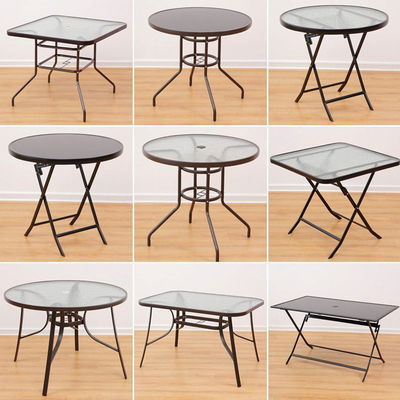 Metallgehärtetes Glas Klapptisch Kaffee Esstisch für Outdoor Camping Balkon Garten Terrasse