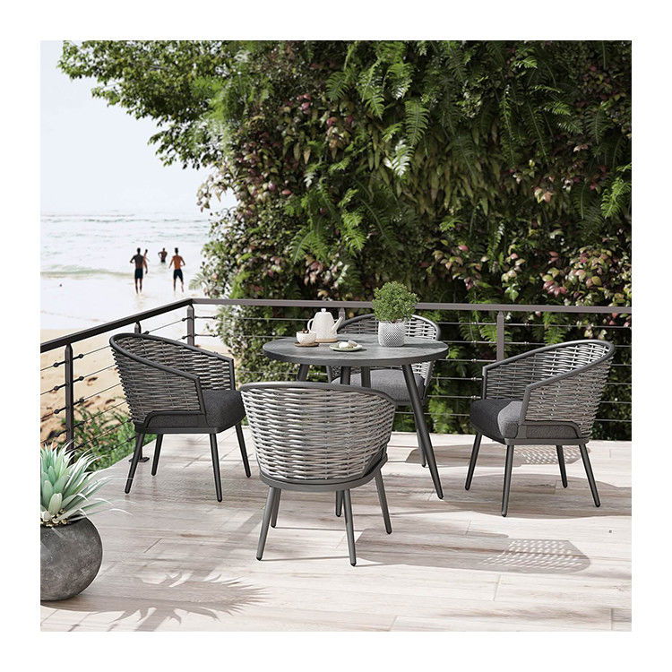 Spezifisches AJUNION Wicker Rattan Outdoor Dining Set Aluminiumrahmen Runder Tisch 4 Sitzgelegenheiten