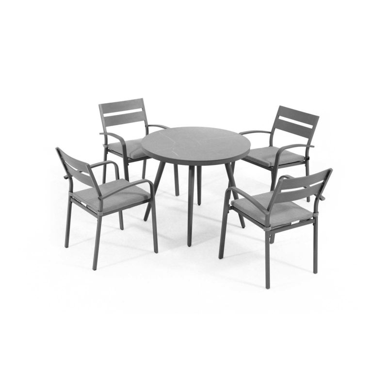 Aluminium-Outdoor-Essensatz für 4 Personen Rundtisch und Sessel Gartenmöbel