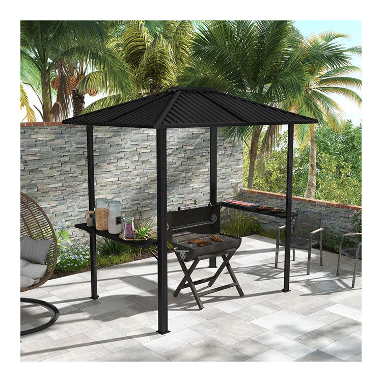 Außengrill 6x8 Hardtop BBQ Gazebo mit 2 Seitenregalen 102 lbs H92.5 x W96.5 x D70.9