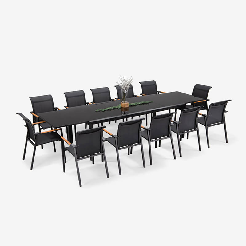 Verlängerbares Terrassen-Set L 336,5 x W 107,5 x H 75cm AJUNION Aluminium-Esstisch im Freien