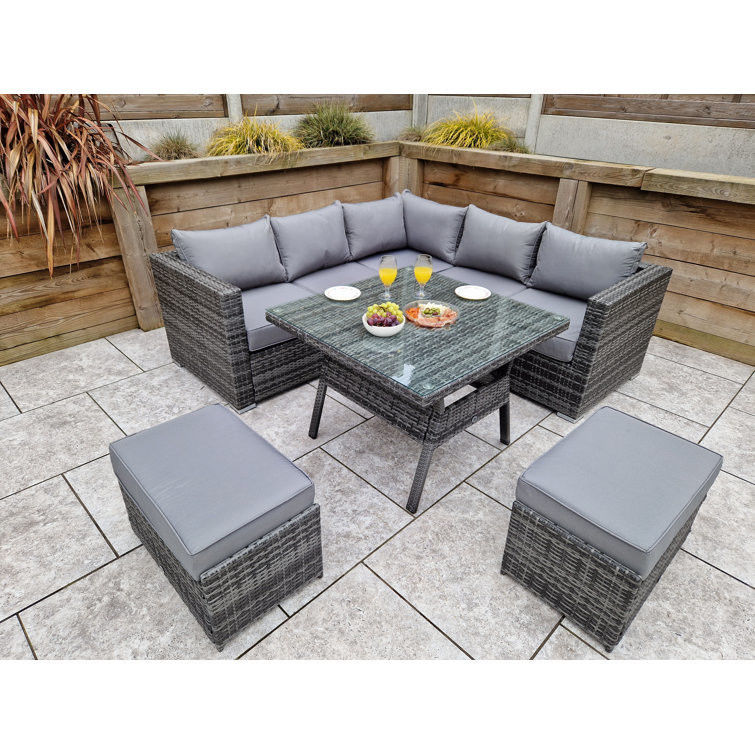 Außengarten-Esszimmermöbel Set mit Bank von AJUNION Gewebte Rattan-Ecksofa