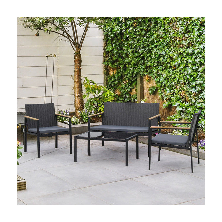 Balkon-Lounge Außen-Eisen-Metall-Patio-Möbel-Set gemischt mit wasserdichtem PE-Rattan