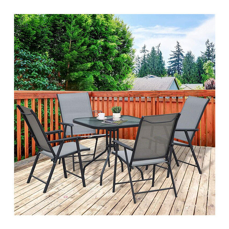 Klappbarer Sessel Terrassenmöbel 4-Sitzer Esszimmer mit Glasoberfläche und Regenschirmloch