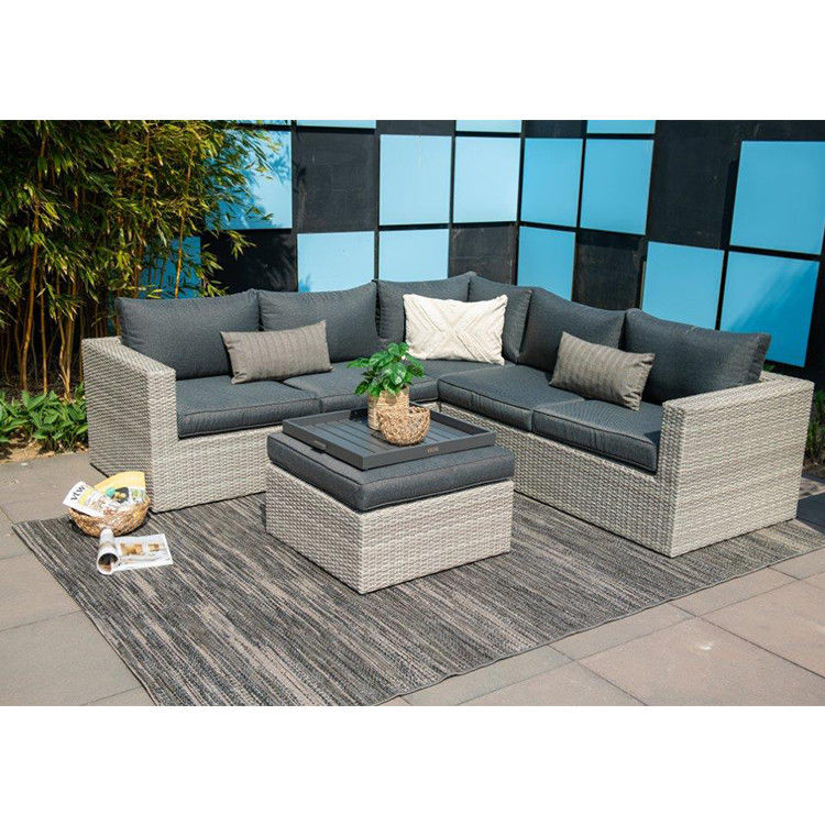 AJUNION Außen L-Form Rattan Ecksofa Set Terrassenmöbel W155 x D85.5 x H65cm