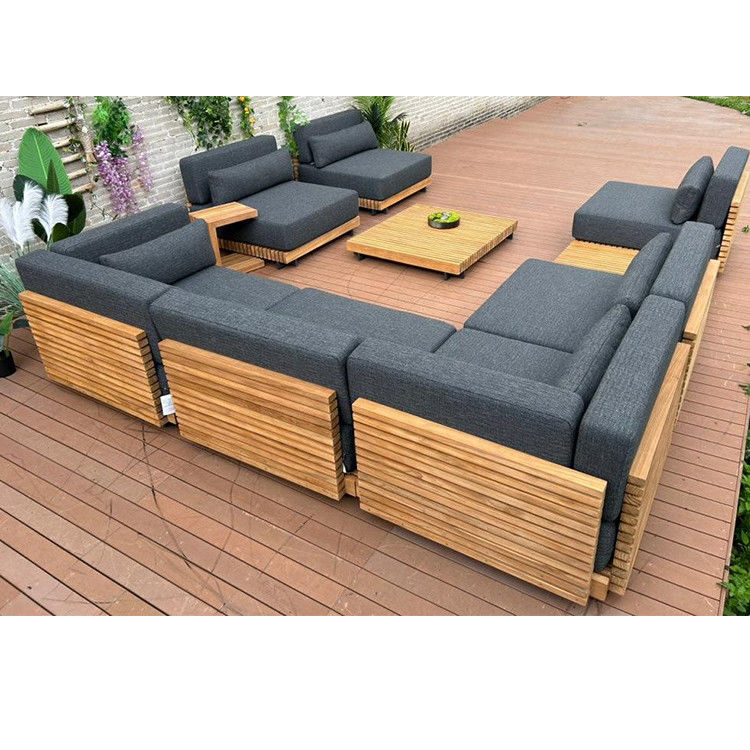 7 Sitzplätze Luxus Teakholz Outdoor Patio Sofa Set Armlose Sofa Größe W99 x D104 x H56cm