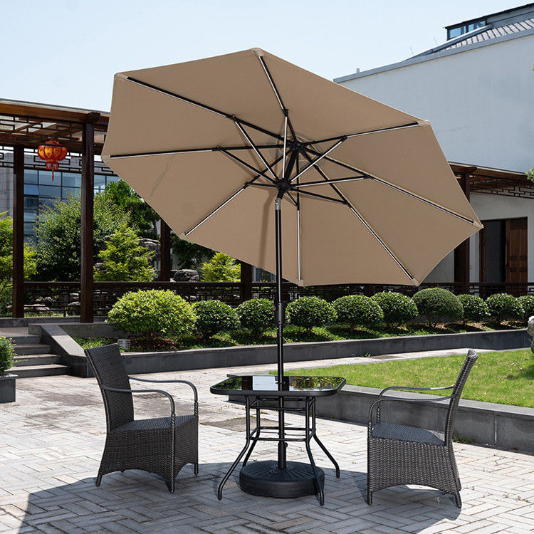 Außencafé Patio Strandschirm mit Solar-LED-Leuchten und Aluminium-Zentrumspalte