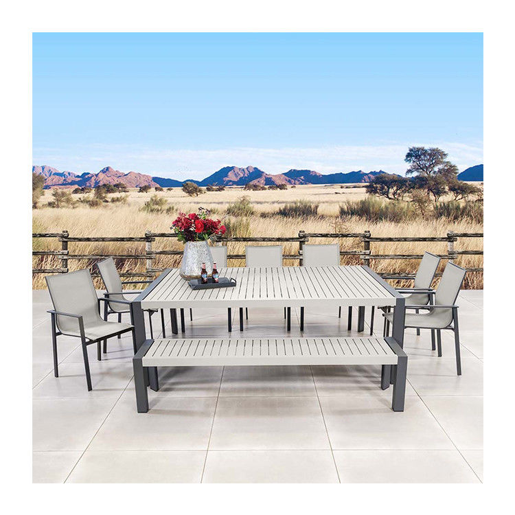 Outdoor-Esszet mit Bank AJUNION 9 Stück Aluminiumrahmen und Metall Terrassenmöbel