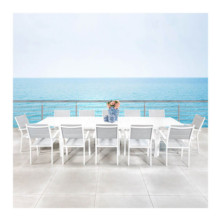 Moderner Stil Aluminium Outdoor-Essensatz mit 12 Sitzplätzen Sessel und verlängerbarem Esstisch