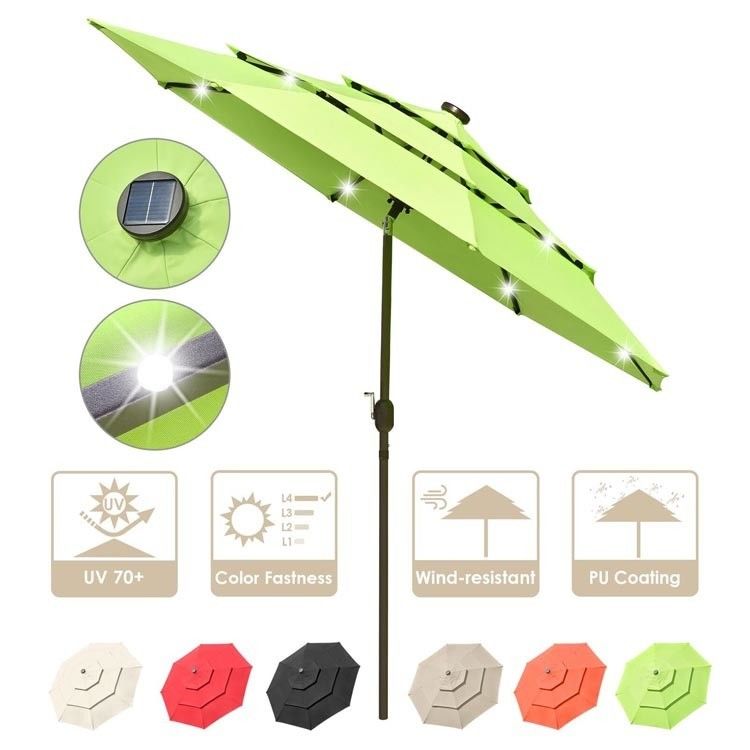 Custom Logo Außencafé Garten Strand Terrasse Sonnenschirm mit 3 Ebenen und LED-Leuchten