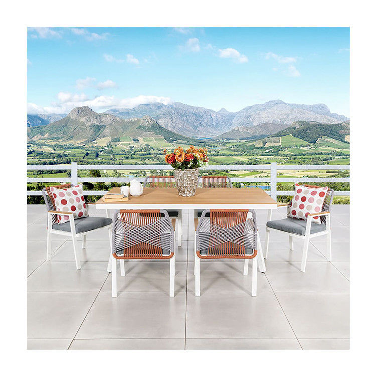 Metall Garten Esszimmermöbel mit Seil Gewebe Esszimmer Stuhl 6 Sitzplätze Outdoor Esszimmer Set