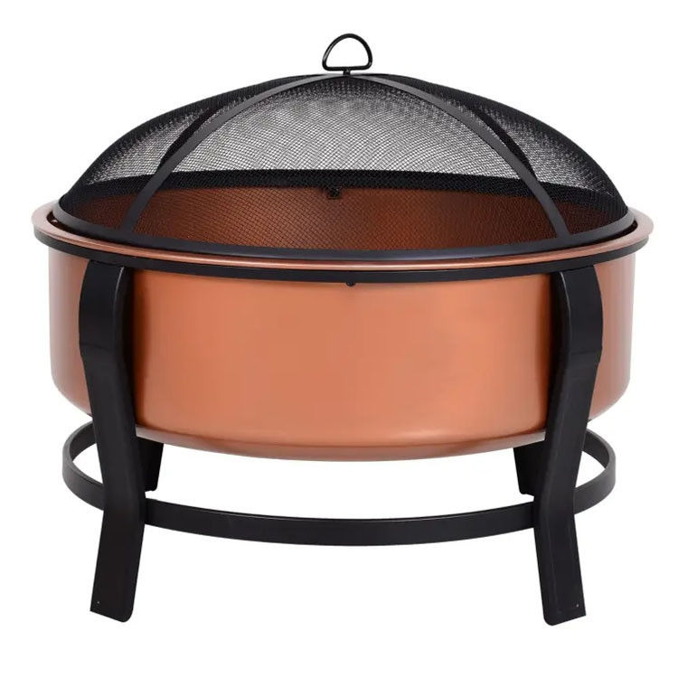 Moderne Outdoor-Portable Kupferfarbene Runde Metall Holzbrennkamin
