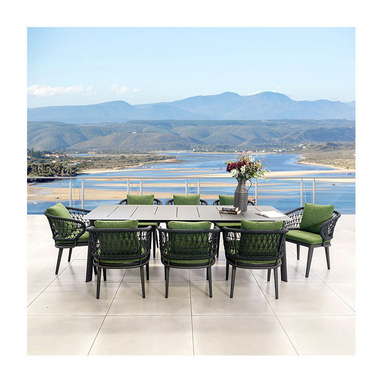 Outdoor-Esszet mit Seilwebe-Design und Aluminium-Metallrahmen von AJUNION