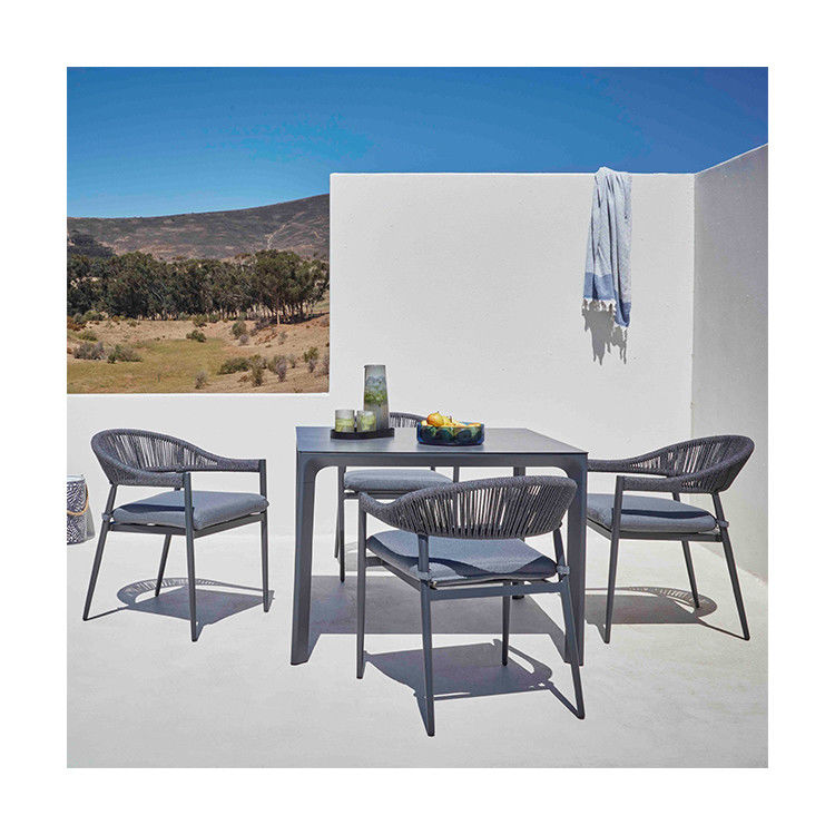 Stilvolles Outdoor-Essensett mit Metallrahmen und Seil-Weave-Sessel L 57 x W60 x H74cm