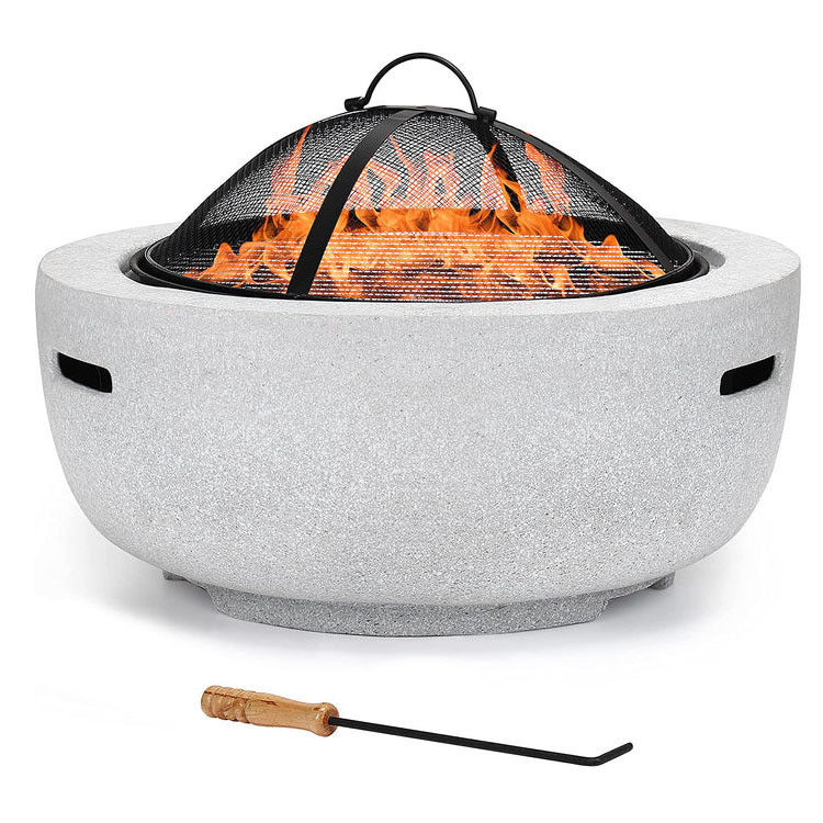 Weiß 3 in 1 Rundes Holzbrennfeuer Holzkohle Grilltisch Kunststeinfeuerfeuer mit individuellem Logo