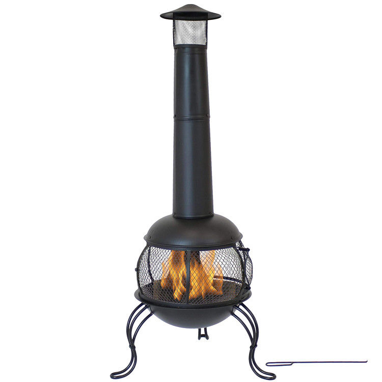 Outdoor Patio Hinterhof Garten Camping Stahl Holz brennender Kamin mit Regenkappe Poker Schwarz