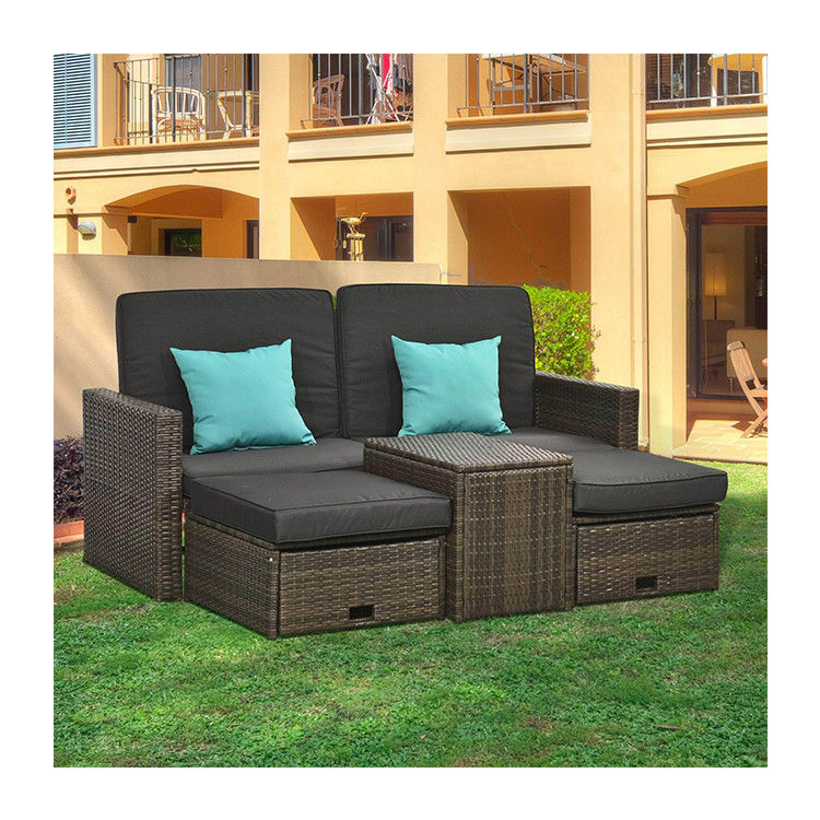 AJUNION 5 Stück Outdoor PE Rattan Möbel Set mit Eckstuhl Gewichtskapazität 352lbs