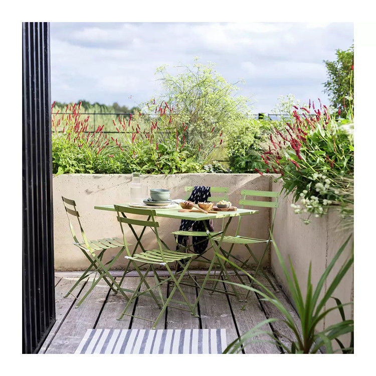 AJUNION 4 Sitzplätze Klappmetall Terrasse Set Stahl Garten Set Klapptisch und Stuhl Outdoor Bistro Set