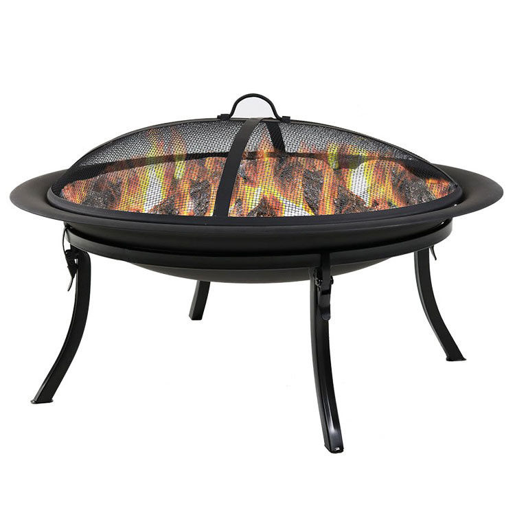 Außenterrasse Gartenfeuer Camping Rundmetallfeuergrube Schüssel mit Poker in Schwarz