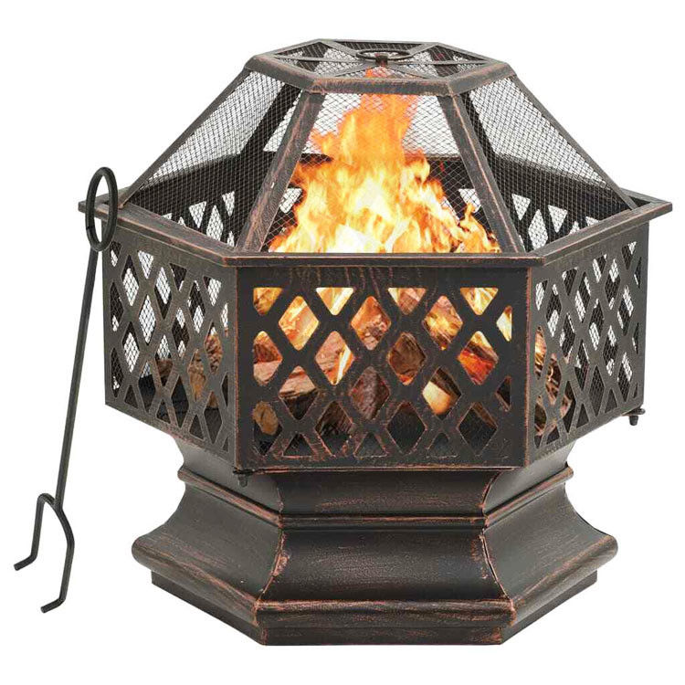 Hexagonal-Crossweave-Stahl-Holz-Brenn-Feuer-Grube-Schüssel für Außen-Patio und Garten