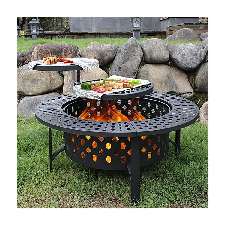 Moderne Außenkamine AJUNION 36 Zoll Metall Runde Holzbrennkamine mit 2 Grills