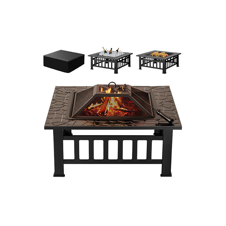 30 Pfund Metall Quadrat Feuerstelle Tisch 32 Zoll Holz Brennen Grill für Campinggarten