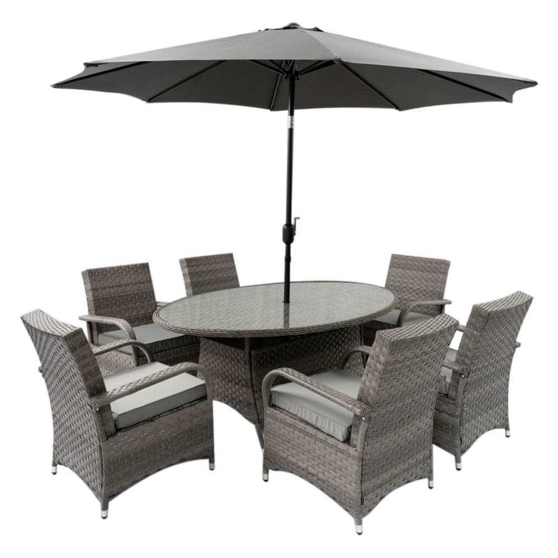 9 Sitzplätze Outdoor-Esstisch mit Rundtisch und Kissen von AJUNION Rattan Furniture