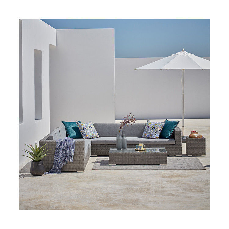 Große L-Form Gartensofa PE Wicker Außensofa 8 Stück Rattan Außenmöbel Set