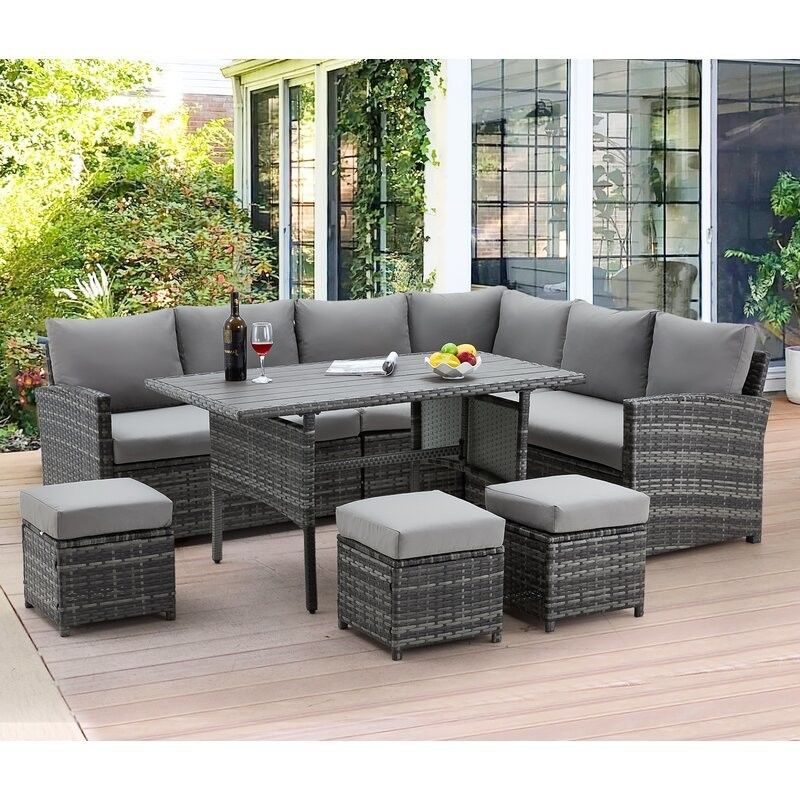 AJUNION 9 Stück Wicker Außenmöbel Rattan Sofa Set Komfortable PE Wicker Rattan